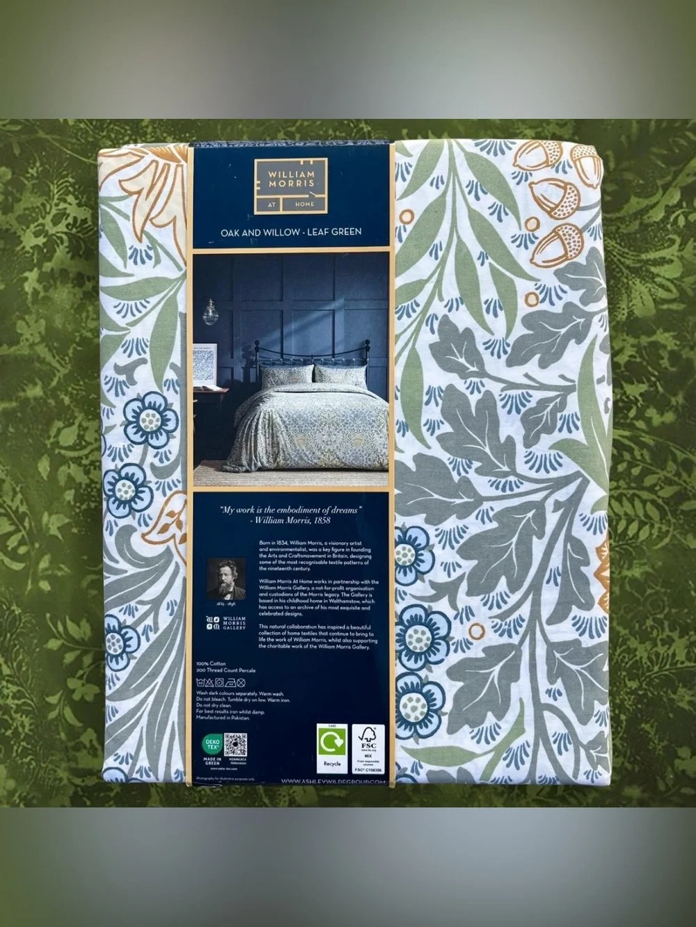 William Morris & Co. Queen Duvet Set Oak And Willow Green 100% Cotton Classic